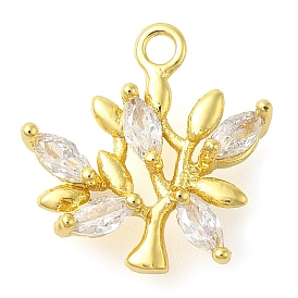 Rack Plating Brass Micro Pave Cubic Zirconia Charms, Long-Lasting Plated, Lead Free & Cadmium Free, Tree