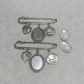 Hallazgos de broche de hierro piezas, con colgantes de aleación y cabujones de cristal