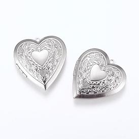 201 Stainless Steel Locket Pendants, Photo Frame Charms for Necklaces, Heart