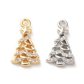 Brass Micro Pave Cubic Zirconia Charms, Christmas Tree