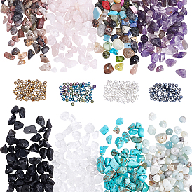 PandaHall Elite DIY Beads Sets, Including Glass Seed Beads, Natural & Synthetic Mixed Gemstone Chip Beads