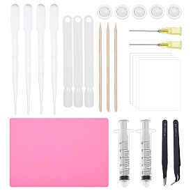 Olycraft Tools Sets, Including Silicone Mats, PVC Sealing Protective Films, Plastic Needle Dispense Tips & Nail Salon Products & Dropper, Latex Finger Cots, Stainless Steel Tweezers, Wood Rod, Syringe