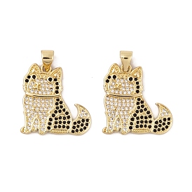 Brass Micro Pave Cubic Zirconia Pendants, Real 18K Gold Plated, Dog