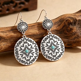 Серьги с подвесками из сплава и смолы, овальные с цветком
