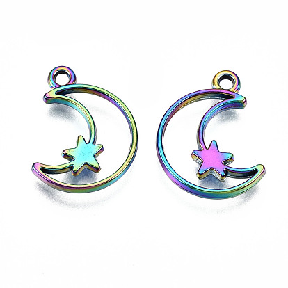 Rainbow Color Alloy Pendants, Cadmium Free & Lead Free, Moon with Star