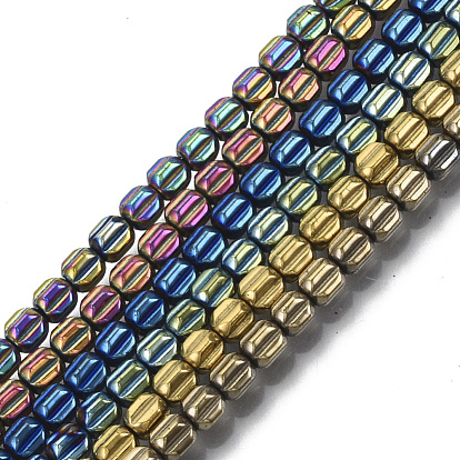Electroplate Non-magnetic Synthetic Hematite Beads Strands, Corrugated Beads, Pumpkin