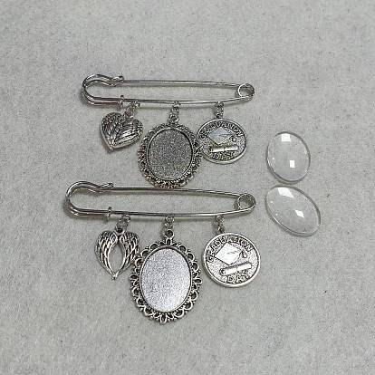Hallazgos de broche de hierro piezas, con colgantes de aleación y cabujones de cristal