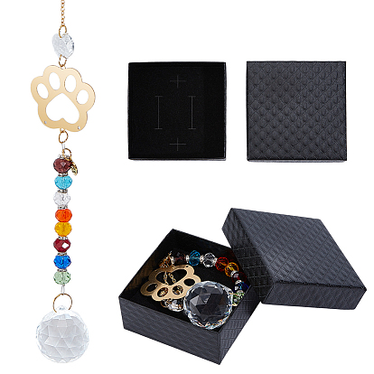 1подвески с отпечатками лап из латуни, стеклянная каплевидная форма для уличных подвесных ловцов солнца, с 1 картонными шкатулками для украшений с текстурой в виде ромба из ПК
