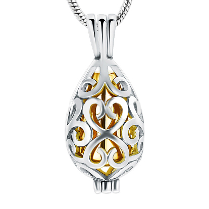 Hollow Teardrop Urn Ashes Pendant Necklace, 316L Stainless Steel Pet Memorial Jewelry for Men Women