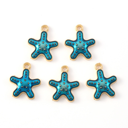 Alloy Enamel Pendants, Starfish Shape, Light Gold