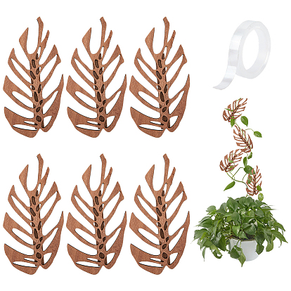 6Pcs Wood Wall Fixture Clips, with Double Sided Adhesive, For Climbing Plants, Leaf