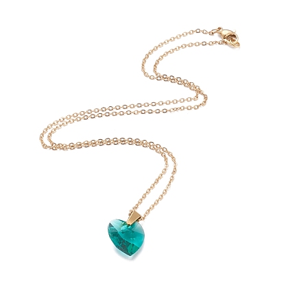 Heart Glass Pendant Necklaces, with 304 Stainless Steel Cable Chains and Lobster Claw Clasps