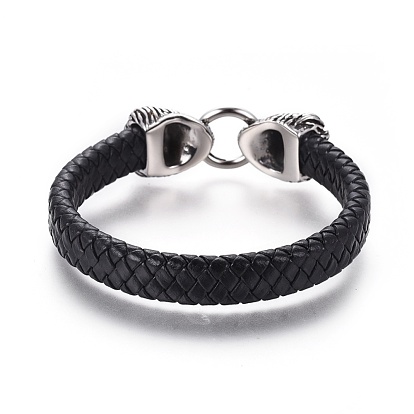 Bracelets cordon cuir tressé, avec 304 accessoires en acier inoxydable, formes mixtes