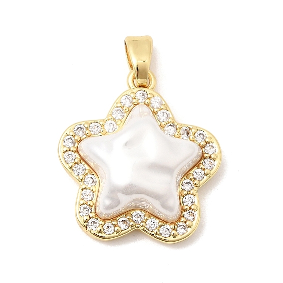 Латунные микропаве прозрачные подвески с фианитом, с абс пластмассовой имитационной жемчужиной, звезды прелести, без кадмия и без свинца, долговечный, стойки покрытие