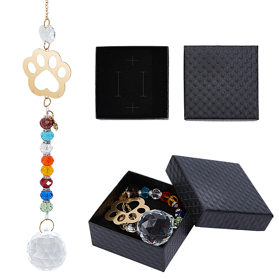 1подвески с отпечатками лап из латуни, стеклянная каплевидная форма для уличных подвесных ловцов солнца, с 1 картонными шкатулками для украшений с текстурой в виде ромба из ПК