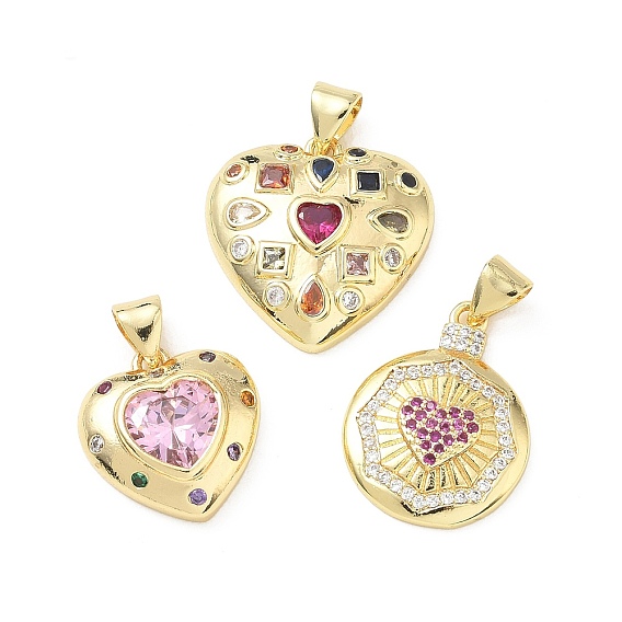 Подвески из латуни и кубического циркония, сердечки на день святого валентина, красочный