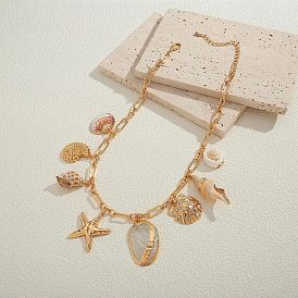 Ожерелья-нагрудники из латуни и натуральных ракушек в форме морской звезды для пляжа