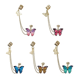 Butterfly 304 Stainless Steel Cuff Earring Chains, Alloy Stud Earrings Crawler Earrings