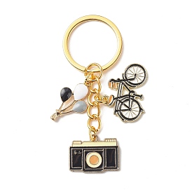 Hot Air Balloon/Camera/Bicycle Alloy Enamel Pendant Keychain, with Iron Findings