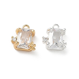 Латунные микропаве прозрачные кубические циркониевые подвески, прямоугольник с цветочными подвесками