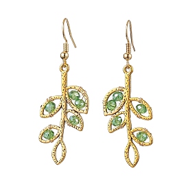 Alloy with Glass Stud Dangle Earring, Leaf, Green