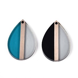 Прозрачные подвески из смолы и дерева, слеза, два тона