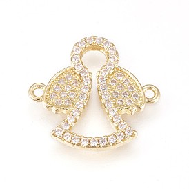 Brass Micro Pave Cubic Zirconia Links, Long-Lasting Plated, Lead Free & Cadmium Free & Nickel Free, Angel, Clear