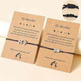Creative Laser-Cut Elephant Wax Thread Bracelet Set for Mother's Day - Stainless Steel Jewelry