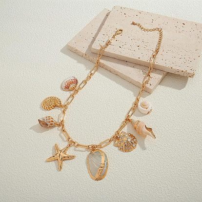 Ожерелья-нагрудники из латуни и натуральных ракушек в форме морской звезды для пляжа