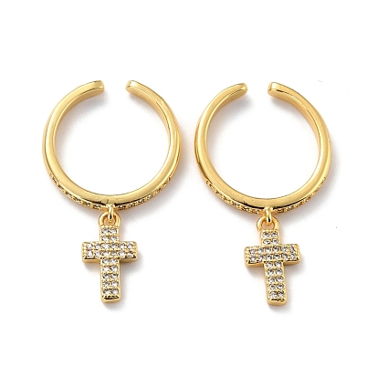 Sparkling Cubic Zirconia Ear Cuff, Cross Dangle Cuff Earrings for Girl Women, Non Piercing Brass Earrings, Cadmium Free & Lead Free