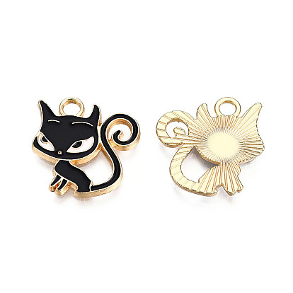 Alloy Pendants, with Enamel, Cat, Light Gold