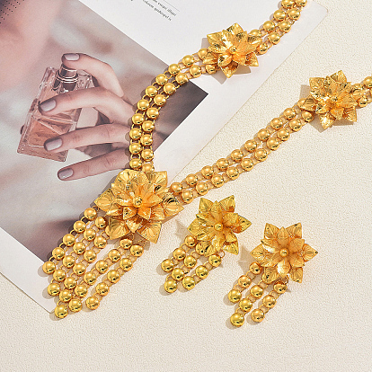 Роскошный комплект из длинного ожерелья и сережек из сплава с цветочным узором и кисточками для женщин.