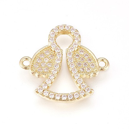 Brass Micro Pave Cubic Zirconia Links, Long-Lasting Plated, Lead Free & Cadmium Free & Nickel Free, Angel, Clear