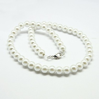 Мода стекла жемчужные ожерелья, с латунными карабин-лобстерами 