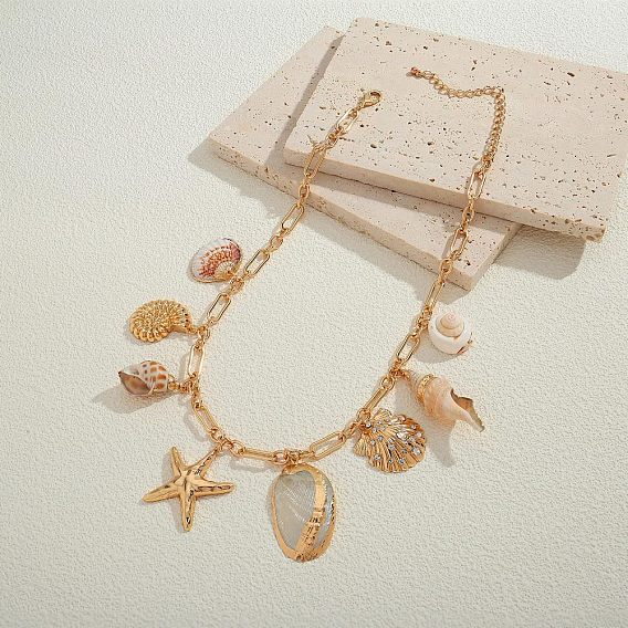 Ожерелья-нагрудники из латуни и натуральных ракушек в форме морской звезды для пляжа