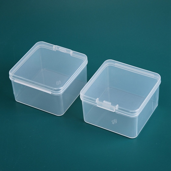 Transparent Plastic Bead Containers, with Hinged Lids, Square