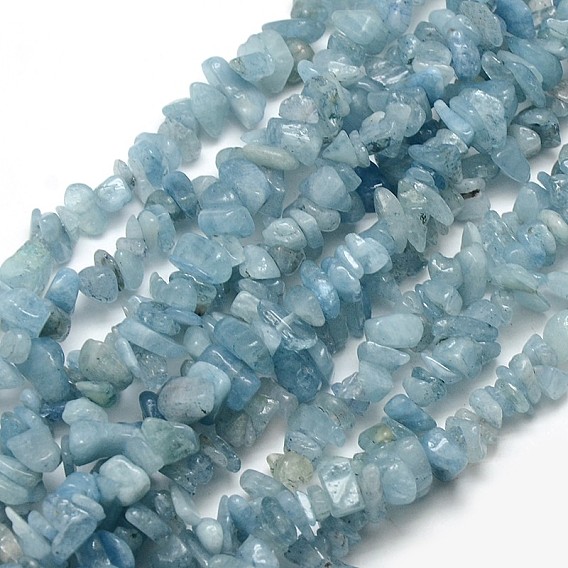 Aigue-marine naturelle perles de puce brins, 5~8x5~8mm, Trou: 1mm, environ 32 pouce