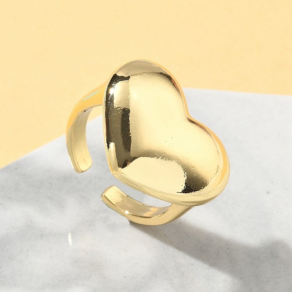 Латунное регулируемое открытое манжетное кольцо для женщин, сердце, без свинца и без кадмия, долговечный