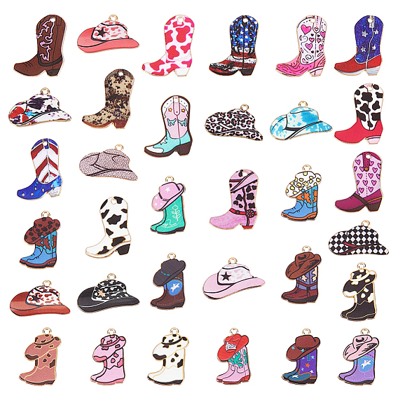 66шт. 33 стили подвесок из светло-золотистого сплава с принтом, ковбойские сапоги с ковбойскими шляпами