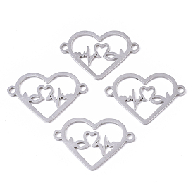 201 Stainless Steel Links Connectors, Laser Cut, Heartbeat