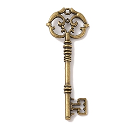 Skeleton Key Tibetan Style Alloy Big Pendants, Cadmium Free & Lead Free, 82x31x6mm, Hole: 2mm, about 90pcs/1000g