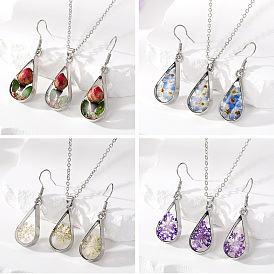 Unique Waterdrop Rose Earrings and Starry Sky Flower Necklace Set for Girls