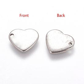 Regalos hechos a mano ideas para el día de san valentín 201 acero inoxidable estampado colgantes etiqueta en blanco, corazón, 11x10x0.6 mm, agujero: 1 mm
