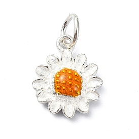 925 Sterling Silver Enamel Daisy Flower Charms, with Jump Rings