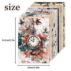 12Pcs Butterfly Flower Clock Theme Scrapbook Paper Pads, for DIY Album Scrapbook, Greeting Card, Background Paper