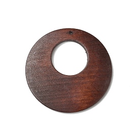 Spray Painted Wood Big Pendants, Walnut Wood Tone Flat Round Charms, Hollow