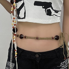 Женские пояса-обертки из вощеного шнура в богемном этническом стиле с бусинами из смолы и дерева