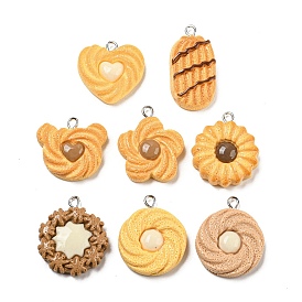 Imitation Food Opaque Resin Pendants, Cookies Charms with Platinum Tone Iron Loops