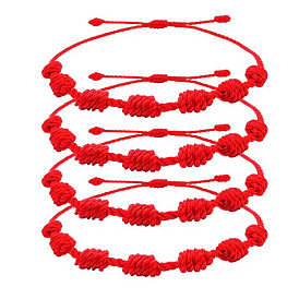 Adjustable Red Braided Lucky Rope Bracelet with Seven Knots - 15 Words or Less