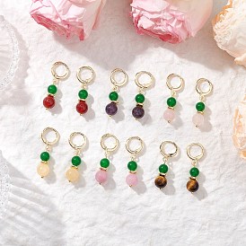 6 пары серег-колец из натурального и окрашенного малайзийского нефрита, круглые, с натуральным кварцем, природного розового кварца, Природный аметист, естественный желтый нефрит, натуральный сердолик и натуральный тигровый глаз класса ab